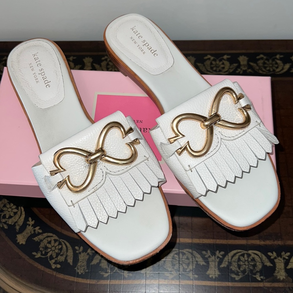 Kate Spade White and Gold Sandals